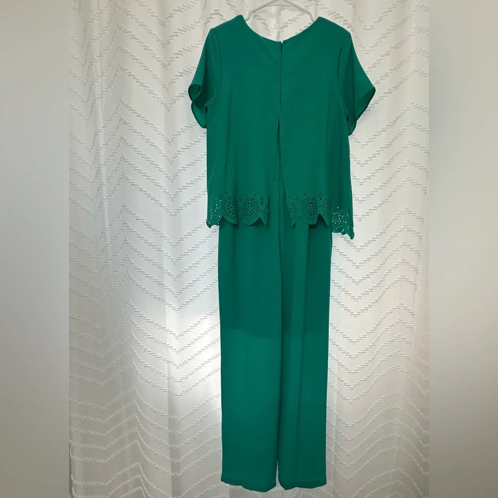 Kate & Mallory Teal Jumpsuit with Scalloped Hem - Picture 3 of 3